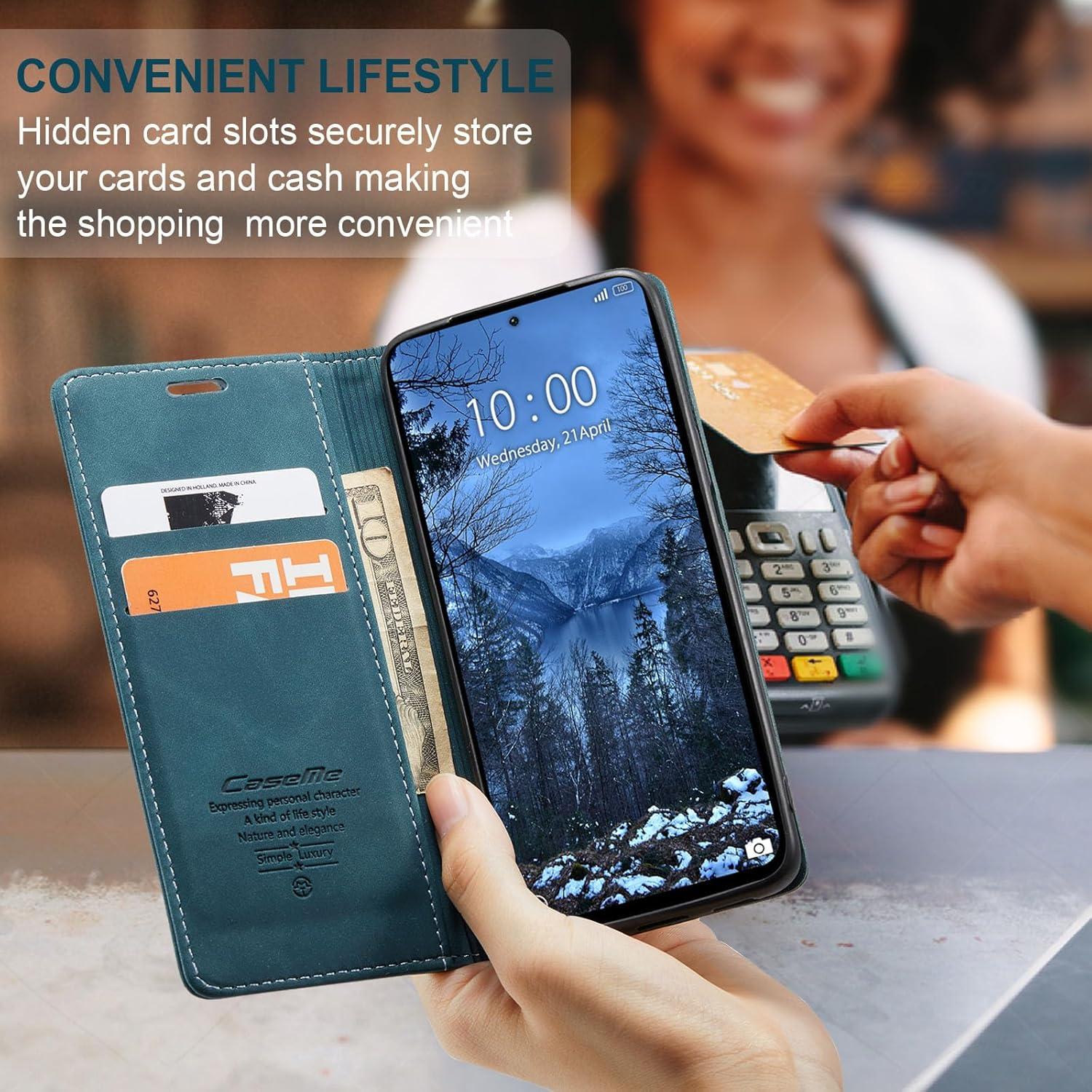 Handyhülle Xiaomi Redmi Note 13 4G Premium Leder Flip Case Blaugrün