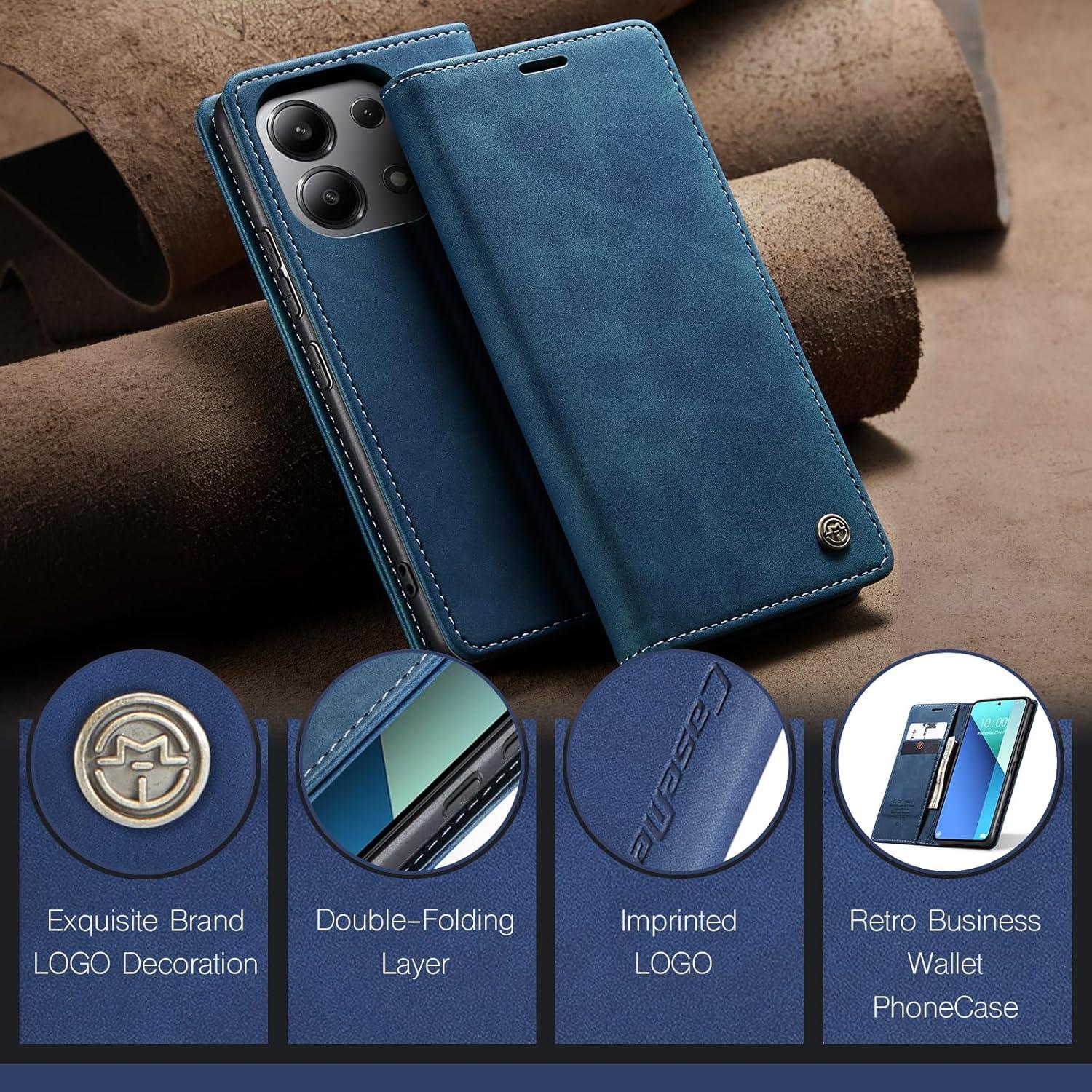 Handyhülle Xiaomi Redmi Note 13 4G Hülle Leder Tasche Schutzhülle Blau