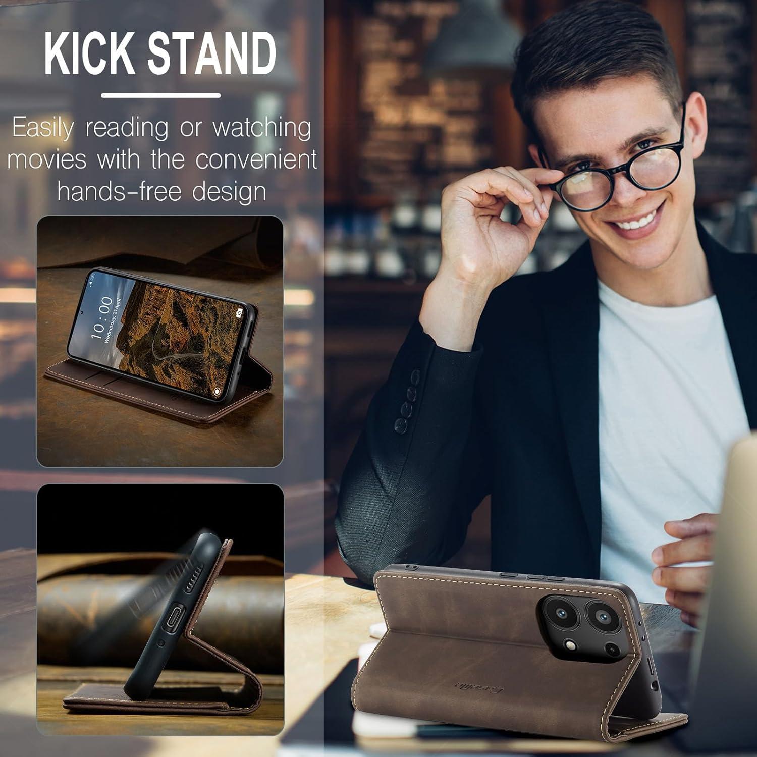 KZB Xiaomi Redmi Note 13 Pro 4G Kaffee Leder Flip Case Magnet Standfunktion