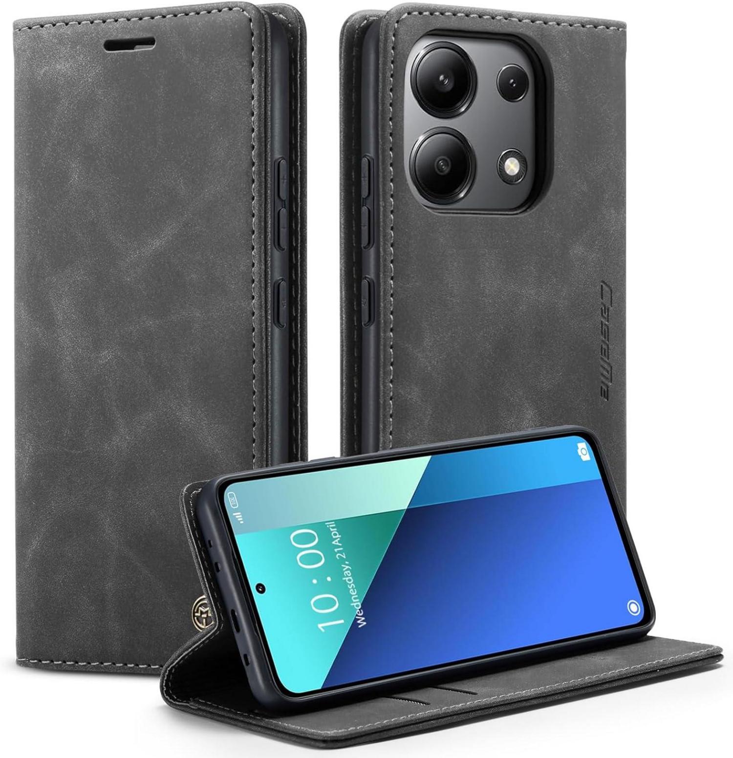 KZB Xiaomi Redmi Note 13 4G Leder Flip Handyhülle Grau