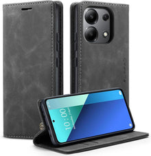 KZB Xiaomi Redmi Note 13 4G Leder Flip Handyhülle Grau