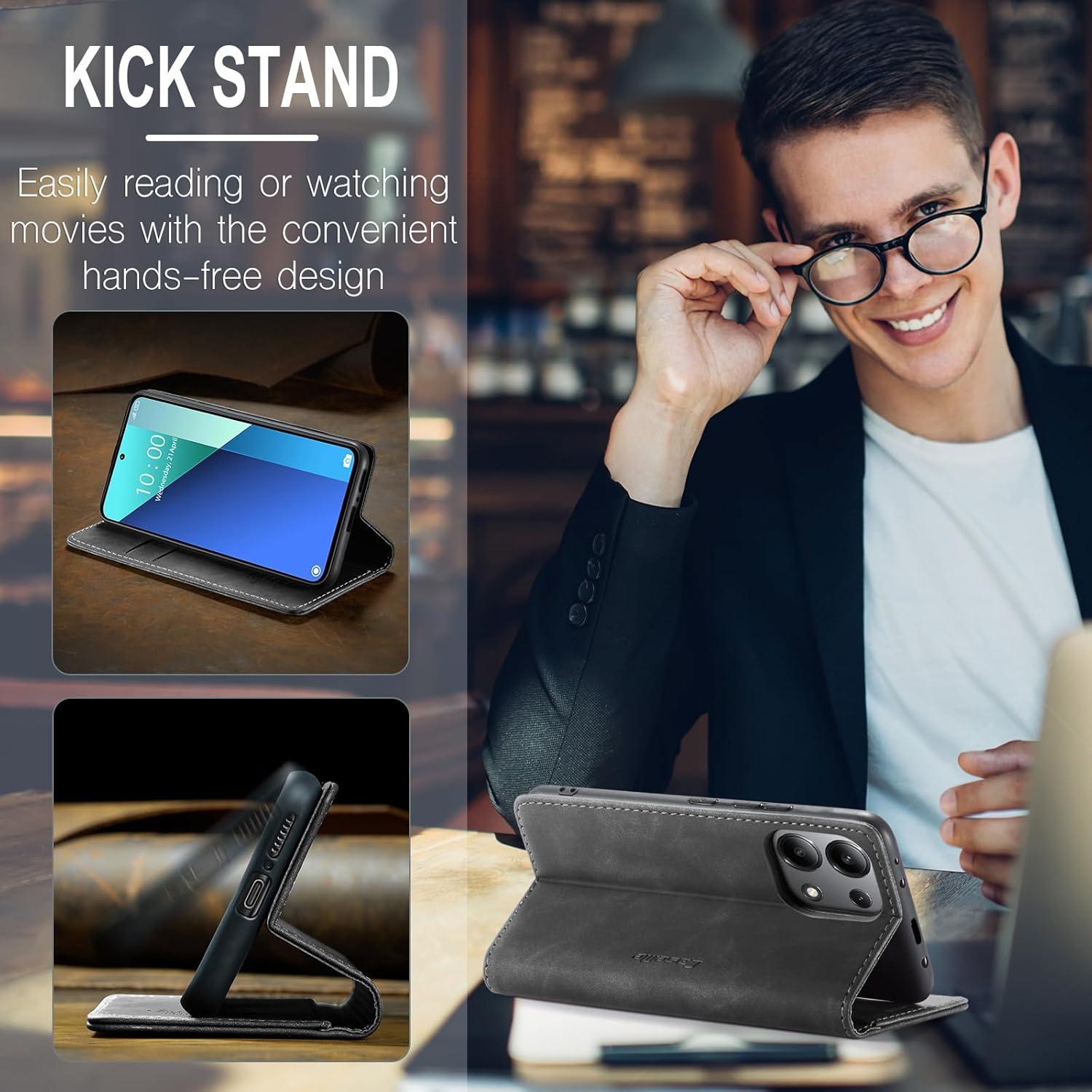 KZB Xiaomi Redmi Note 13 4G Handyhülle Premium Leder Klapphülle Grau