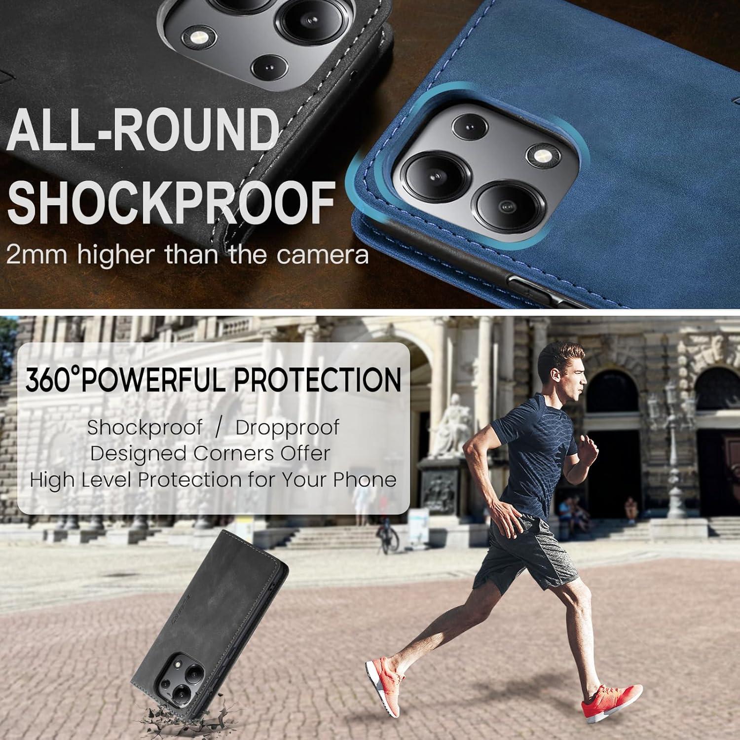 Handyhülle Xiaomi Redmi Note 13 4G Premium Leder Klapphülle Magnet Stand Grau