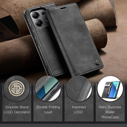 Handyhülle Xiaomi Redmi Note 13 4G Premium Leder Klapphülle Magnet Stand Grau