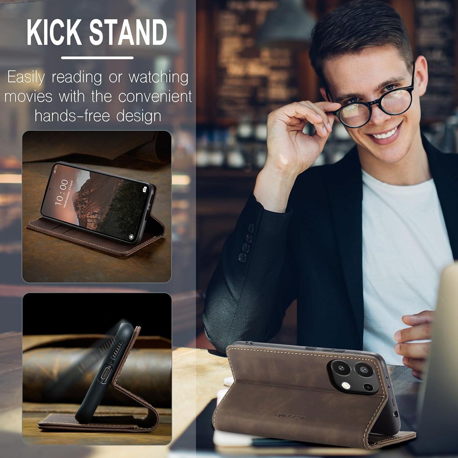 KZB Handyhülle Xiaomi Redmi Note 13 4G Leder Klapphülle Standfunktion Kartenfach - Kaffee