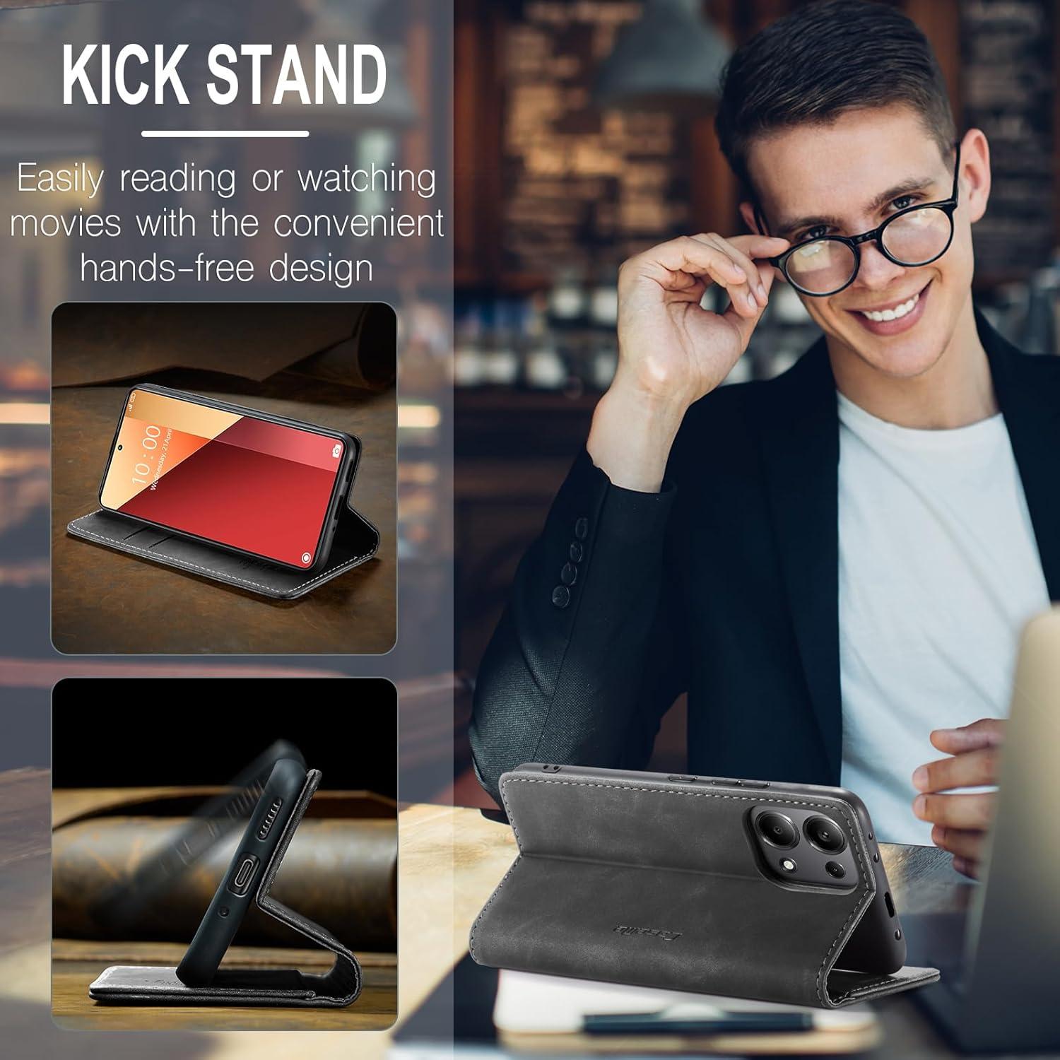 Xiaomi Redmi Note 13 Pro 4G Magnet PU Leder Flip Hülle Grau