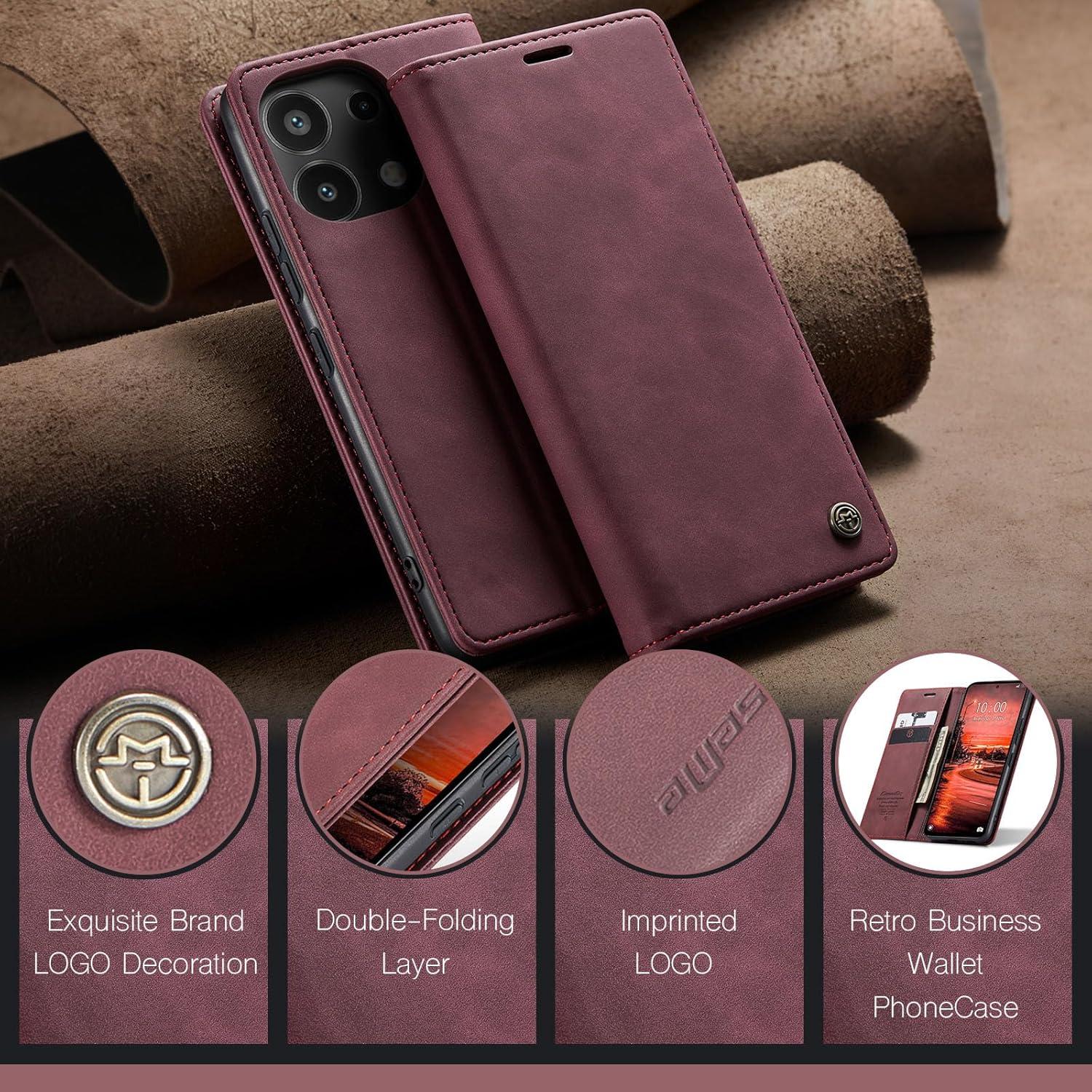 Handyhülle Xiaomi Redmi Note 13 4G Leder Klapphülle Weinrot Standfunktion
