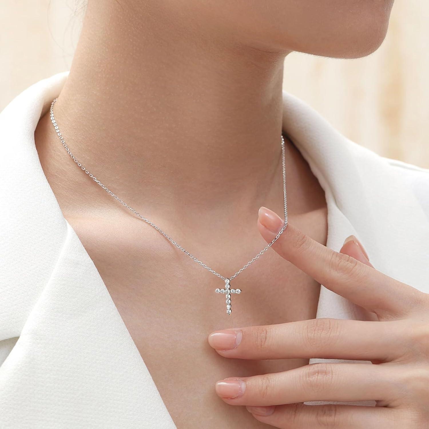Goldkette Damen Kreuz Halskette Layered Kristall 14K Gold