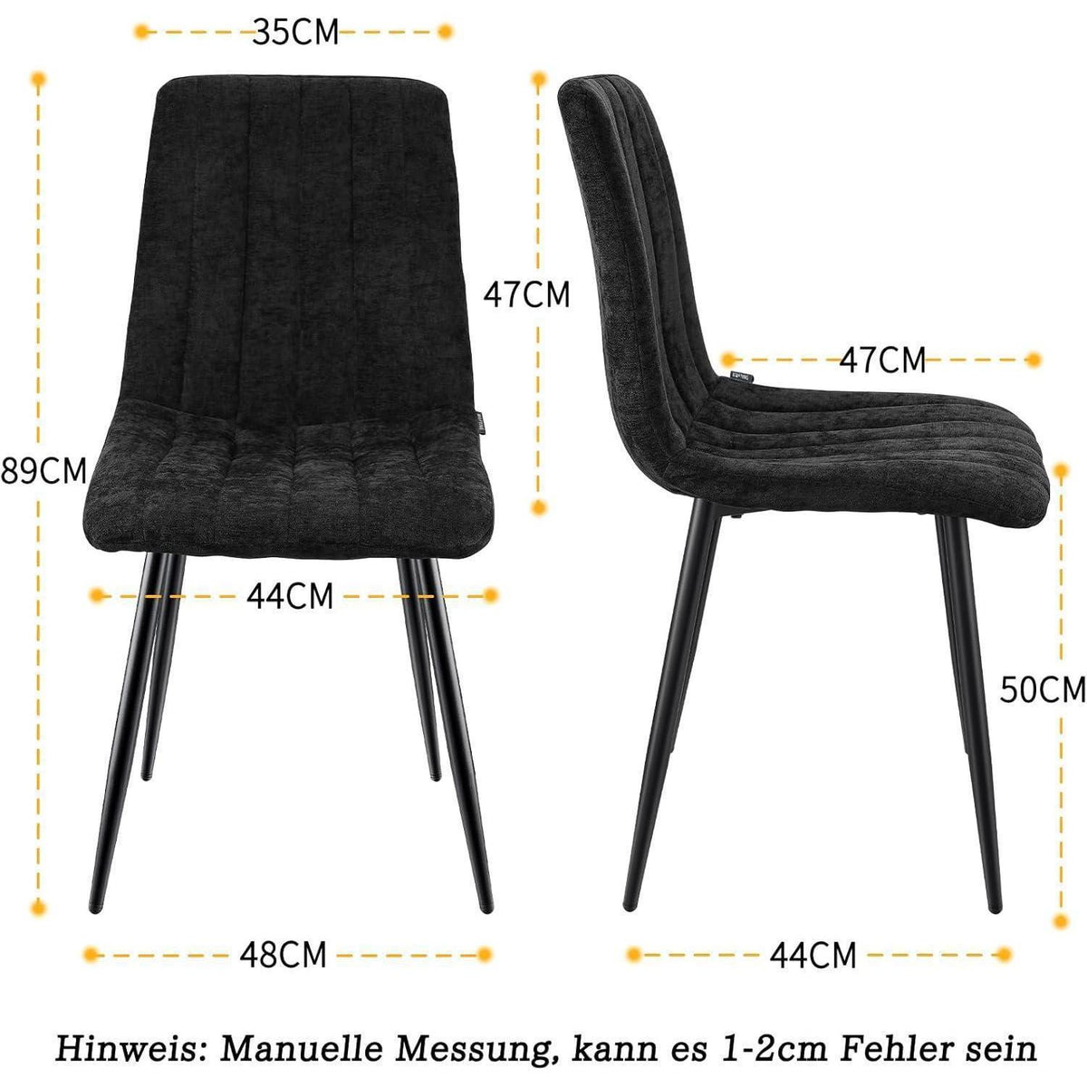 8x Esszimmerstühle Gepolstert, Schwarze Metallfüße & Hohe Rückenlehne