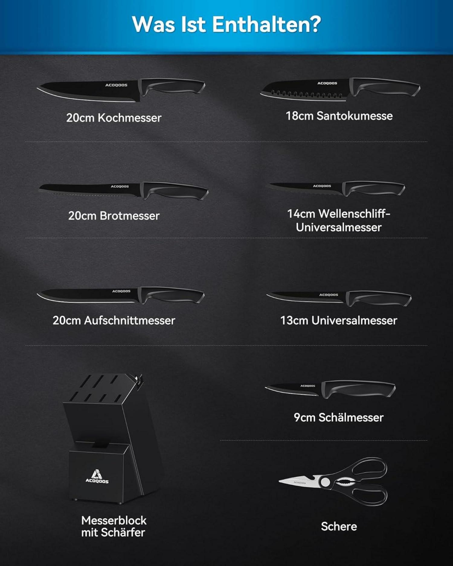 ACOQOOS Messerblock Set 10-teilig mit integriertem Schärfer