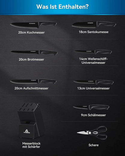 ACOQOOS Messerblock Set 10-teilig mit integriertem Schärfer