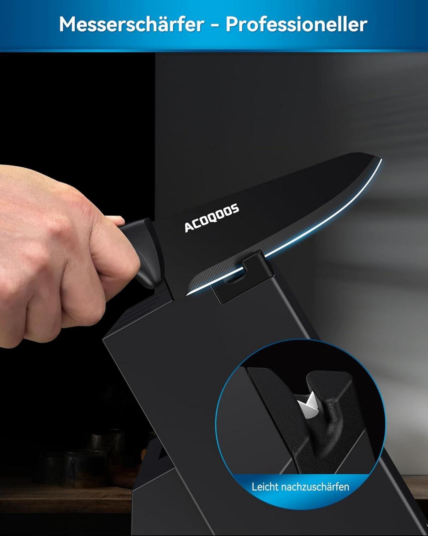 ACOQOOS Messerblock und Messer Set Schwarz 10-teilig Premium-Qualität