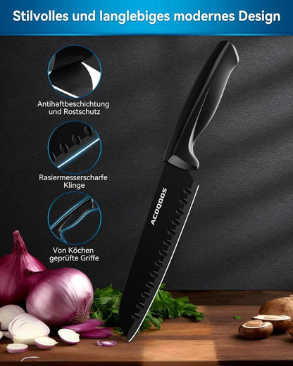 ACOQOOS Messerblock Set 10-teilig Schwarz Edelstahl Profiqualität