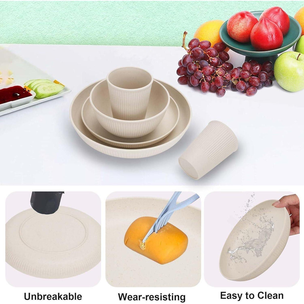 Unzerbrechliches Geschirrset für 8 Personen, 32-teilig, Beige