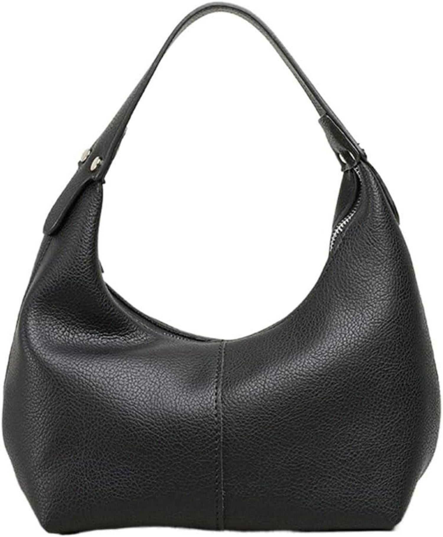 Schwarze PU Leder Schultertasche Damen Vintage Handtasche Uni Tote Bag