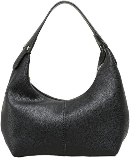 Schwarze PU Leder Schultertasche Damen Vintage Handtasche Uni Tote Bag