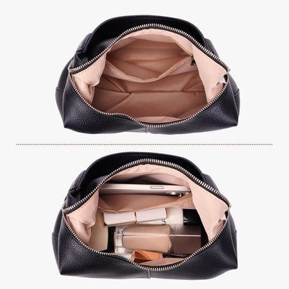 Schwarze PU Leder Schultertasche Damen Vintage Handtasche Uni Tote Bag