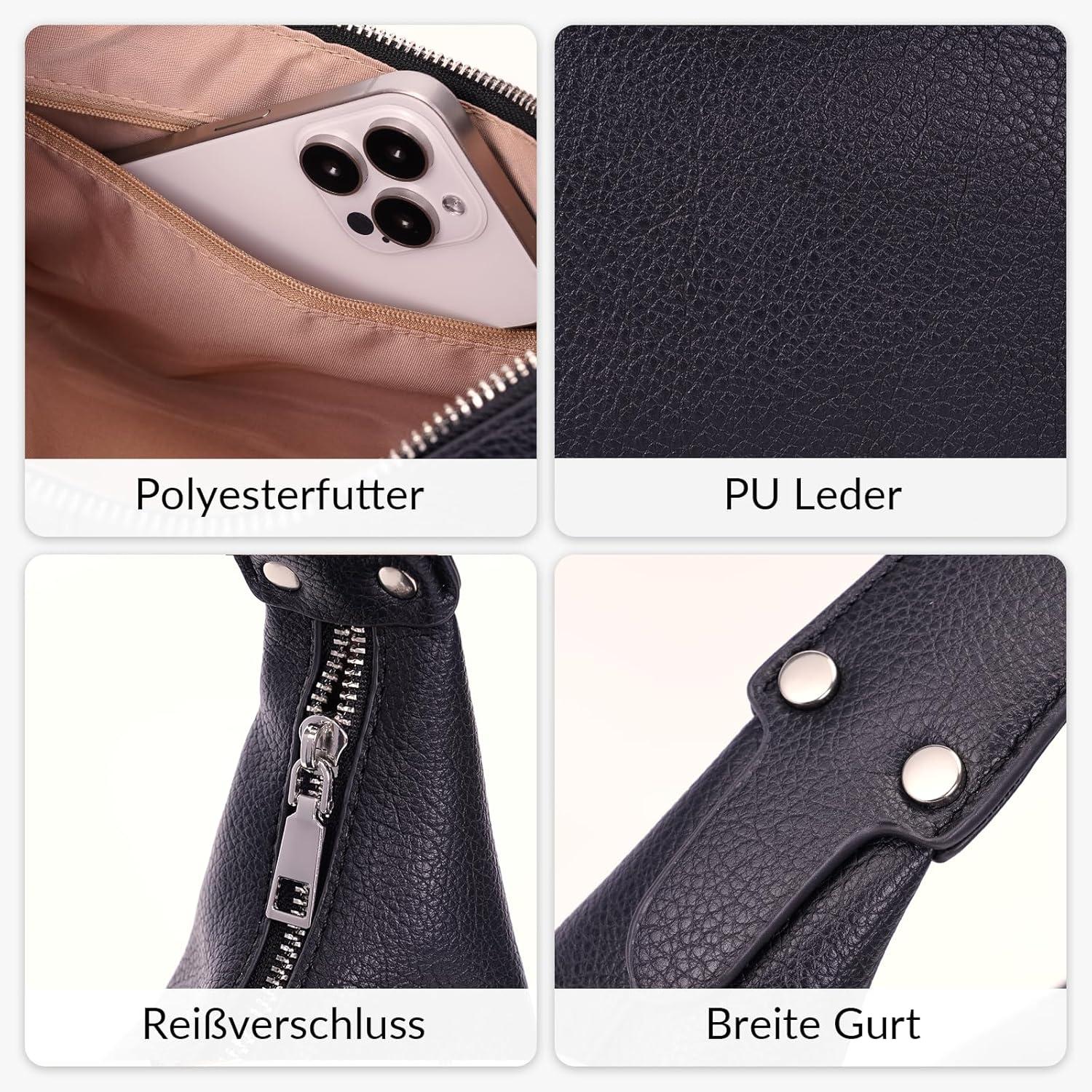 TIAASTAP Einfarbig Hobo Bag PU Leder Handtasche Damen Schwarz
