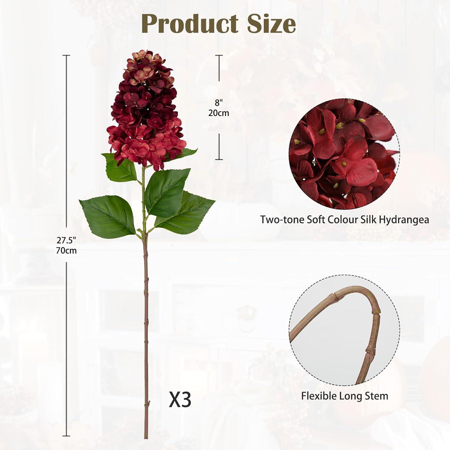 Künstliche Hortensien 3er Set Rispenhortensie 73CM Dunkelrot