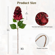 Künstliche Hortensien 3er Set Rispenhortensie 73CM Dunkelrot