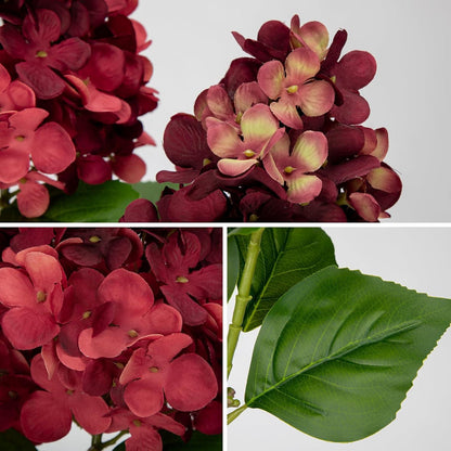 Künstliche Hortensien Blumen 3er Set Rispenhortensie 73CM Dunkelrot