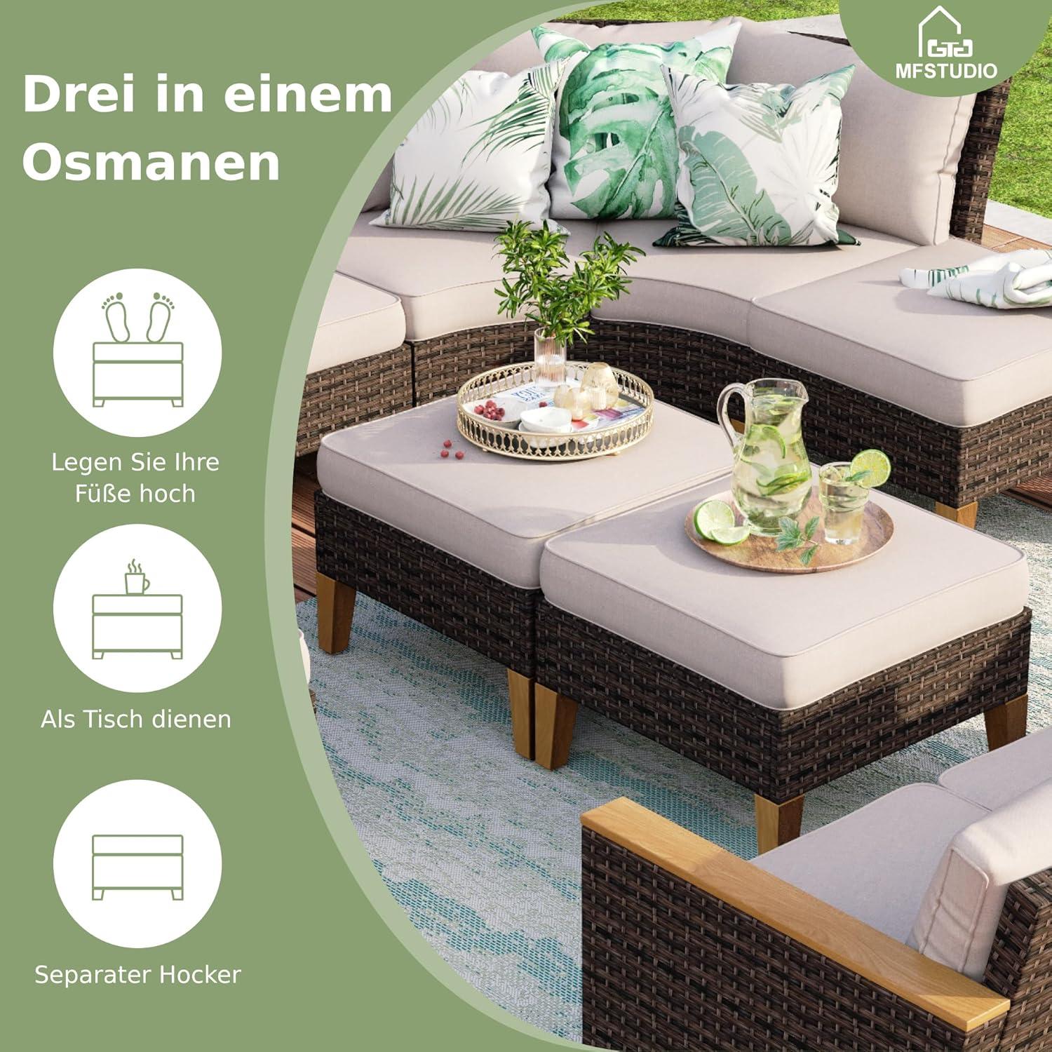 MFSTUDIO Polyrattan Lounge Set wasserdicht, 20% dicker, Gartenmöbel Outdoor