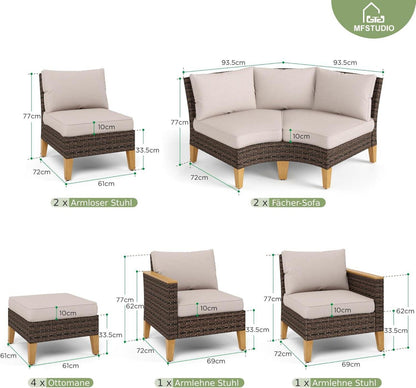 Polyrattan Lounge Set mit verbesserten Rippen und wasserdichtem