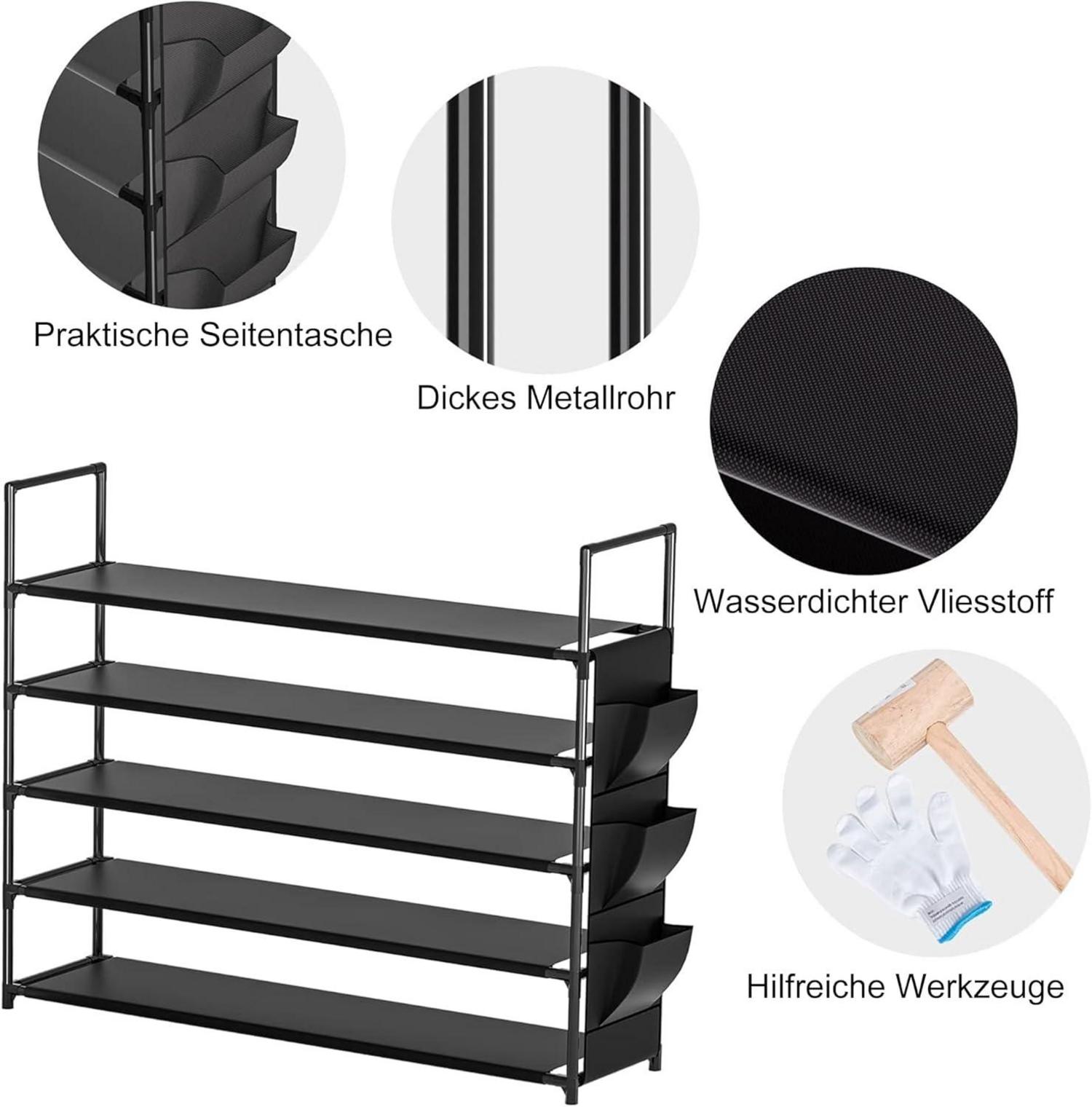 Schuhregal 5 Ebenen Schwarz Schuhaufbewahrung Organizer Platzsparend