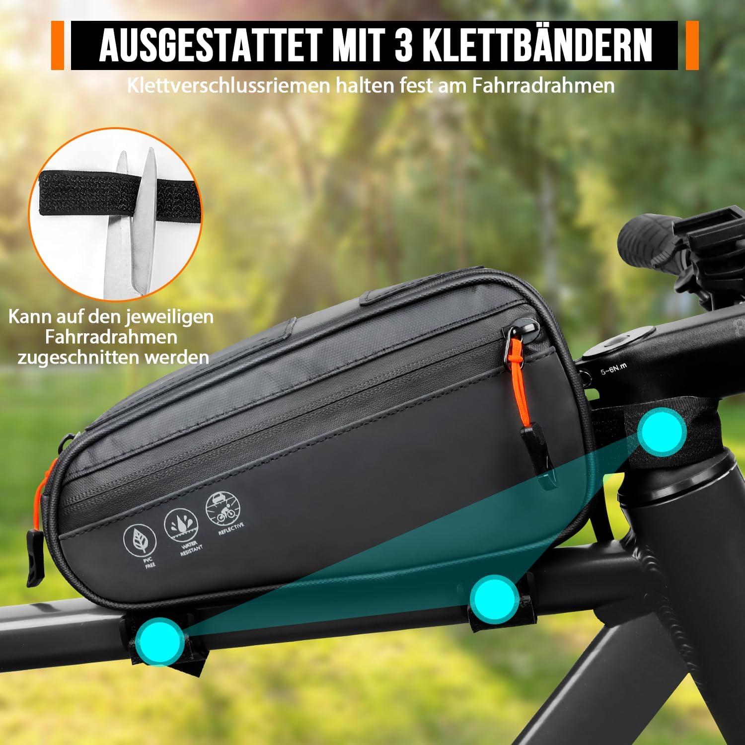 Wasserdichte Fahrradtasche mit reflektierendem Design, Oberrohrtasche 1.2L
