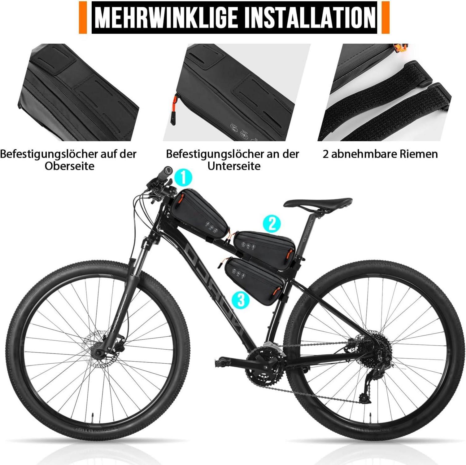 Wasserdichte Fahrradtasche mit reflektierendem Design, Oberrohrtasche 1.2L
