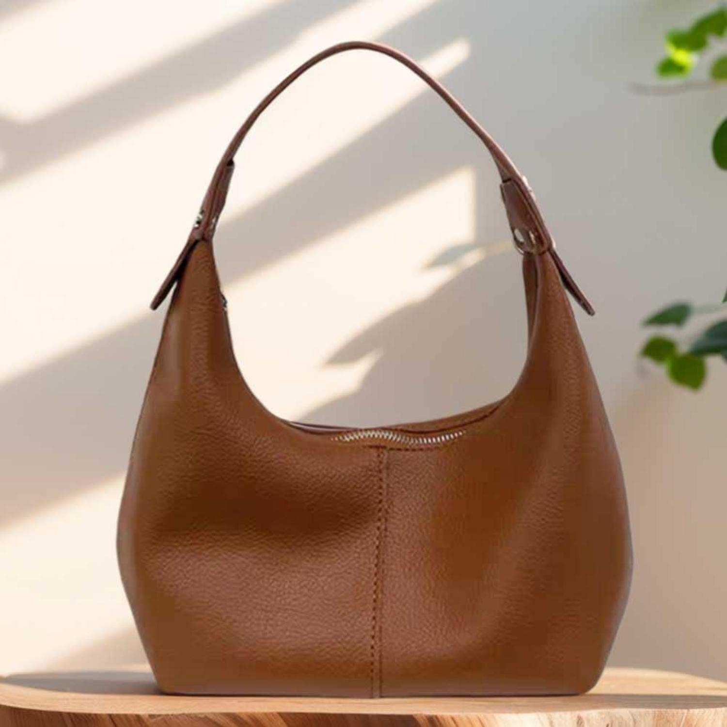Hobo Bag Damen PU Leder Schultertasche Umhängetasche Tote Vintage Braun