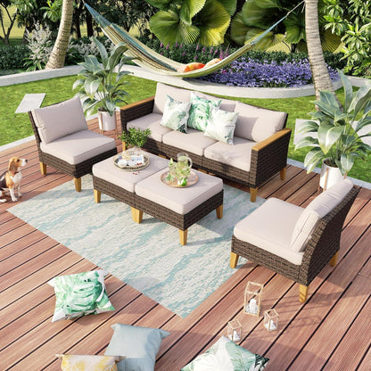 Polyrattan Lounge Set mit aktualisierten Rippen und wasserdichtem