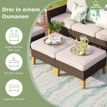 MFSTUDIO Polyrattan Lounge Set Rippen Aktualisiert Cushion PRO wasserdicht