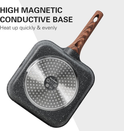 Antihaft-Grillpfanne 24cm, quadratisch, Induktion, Granitbeschichtung, Ausgießer, PFOA-frei