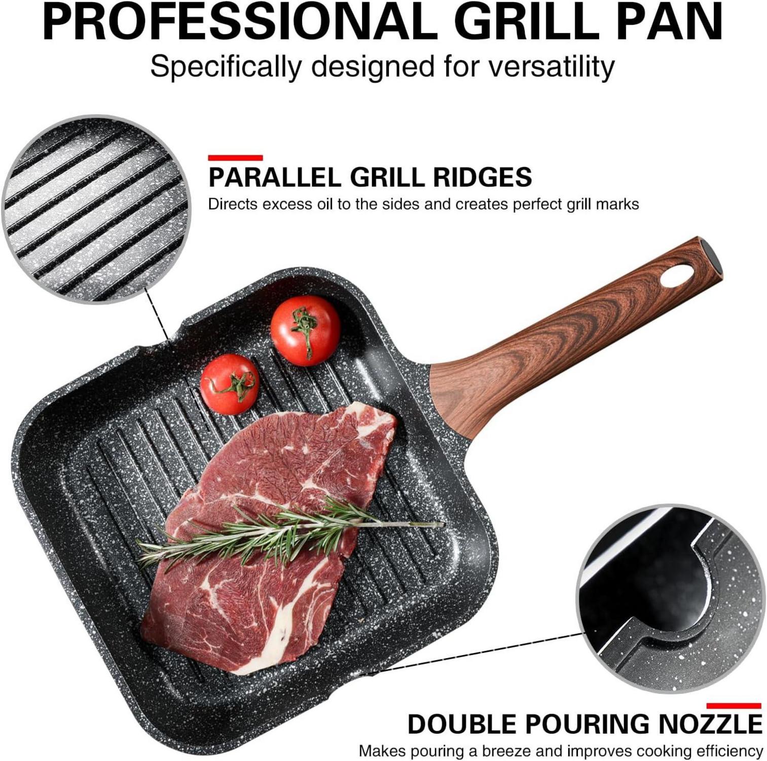Kordisen Grillpfanne 24cm granitbeschichtet, Ausgießer, für Induktion