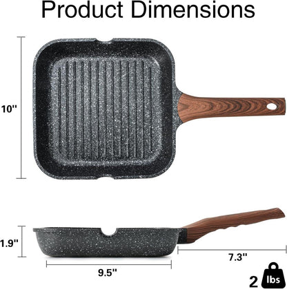 Antihaft Grillpfanne 24 cm quadratisch Induktion Granitbeschichtung