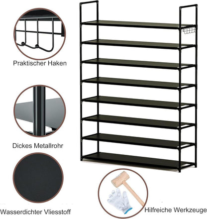 Schuhregal Organizer 8 Etagen 32–40 Paar Platzsparend Schwarz 8 TIER