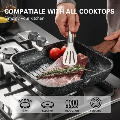 Antihaft-Grillpfanne 28 cm quadratisch Induktion Granitbeschichtung