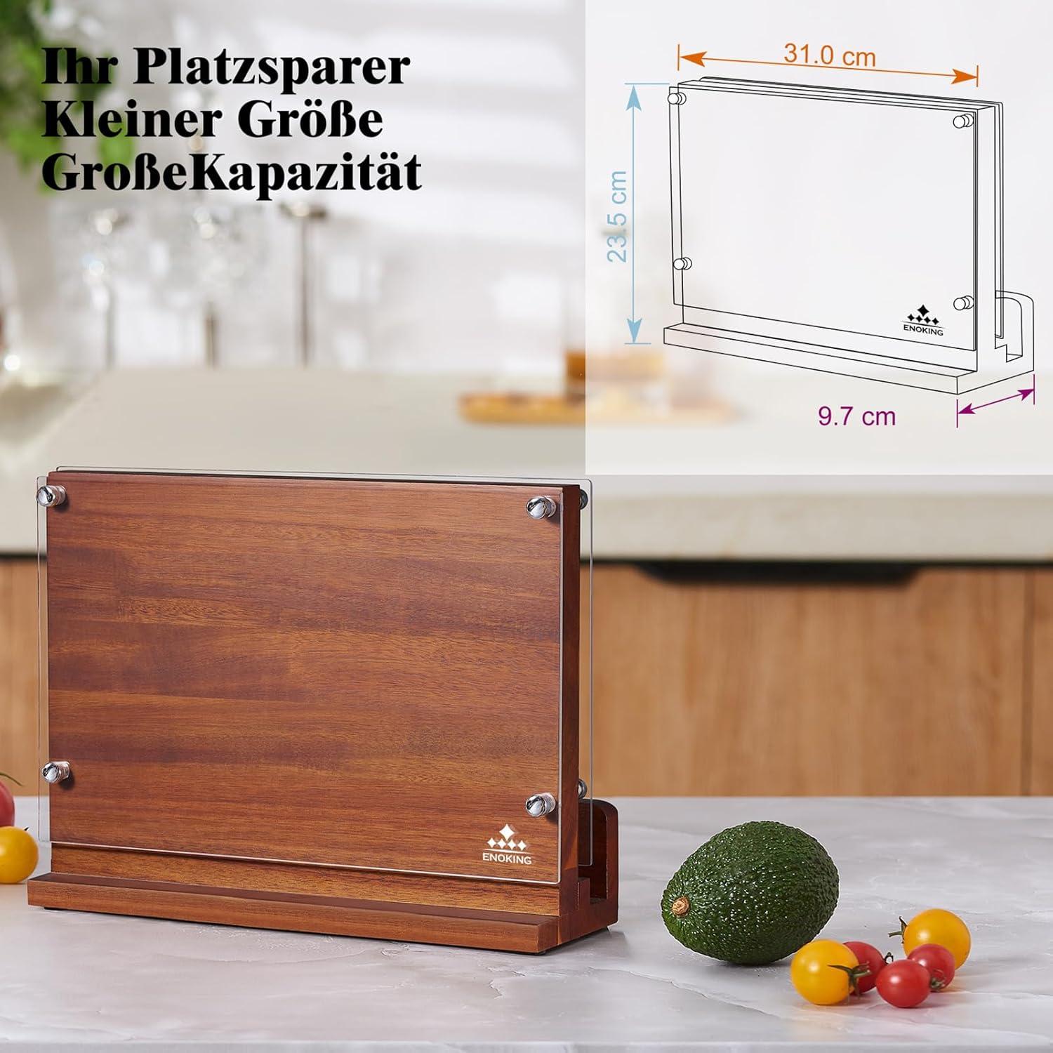 ENOKING Magnetischer Messerblock Akazienholz - Starkem Magnet - Acrylschutz