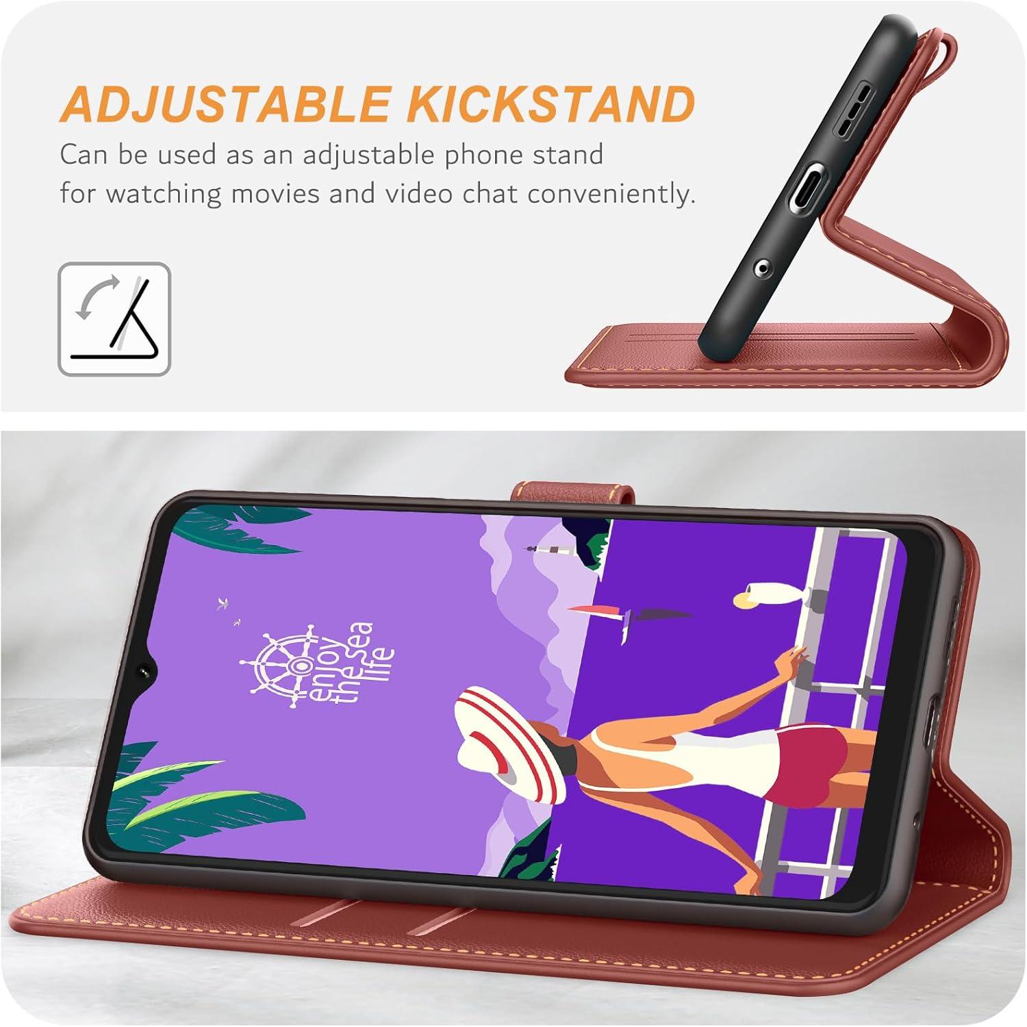Premium Leder Handyhülle für Samsung Galaxy A12/M12, Braun