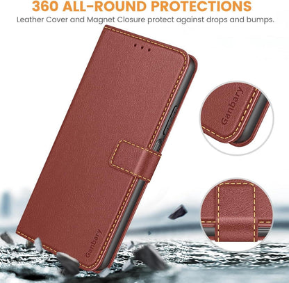 Premium Leder Klapphülle für Xiaomi Redmi 13C/Poco C65 - Braun