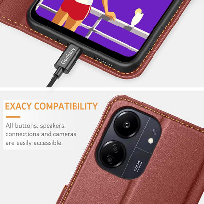 Premium Leder Klapphülle für Xiaomi Redmi 13C/Poco C65 - Braun