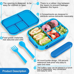 Brotdose Kinder Bento Lunchbox 1200ml 4 Fächer Besteck Mikrowellenfest