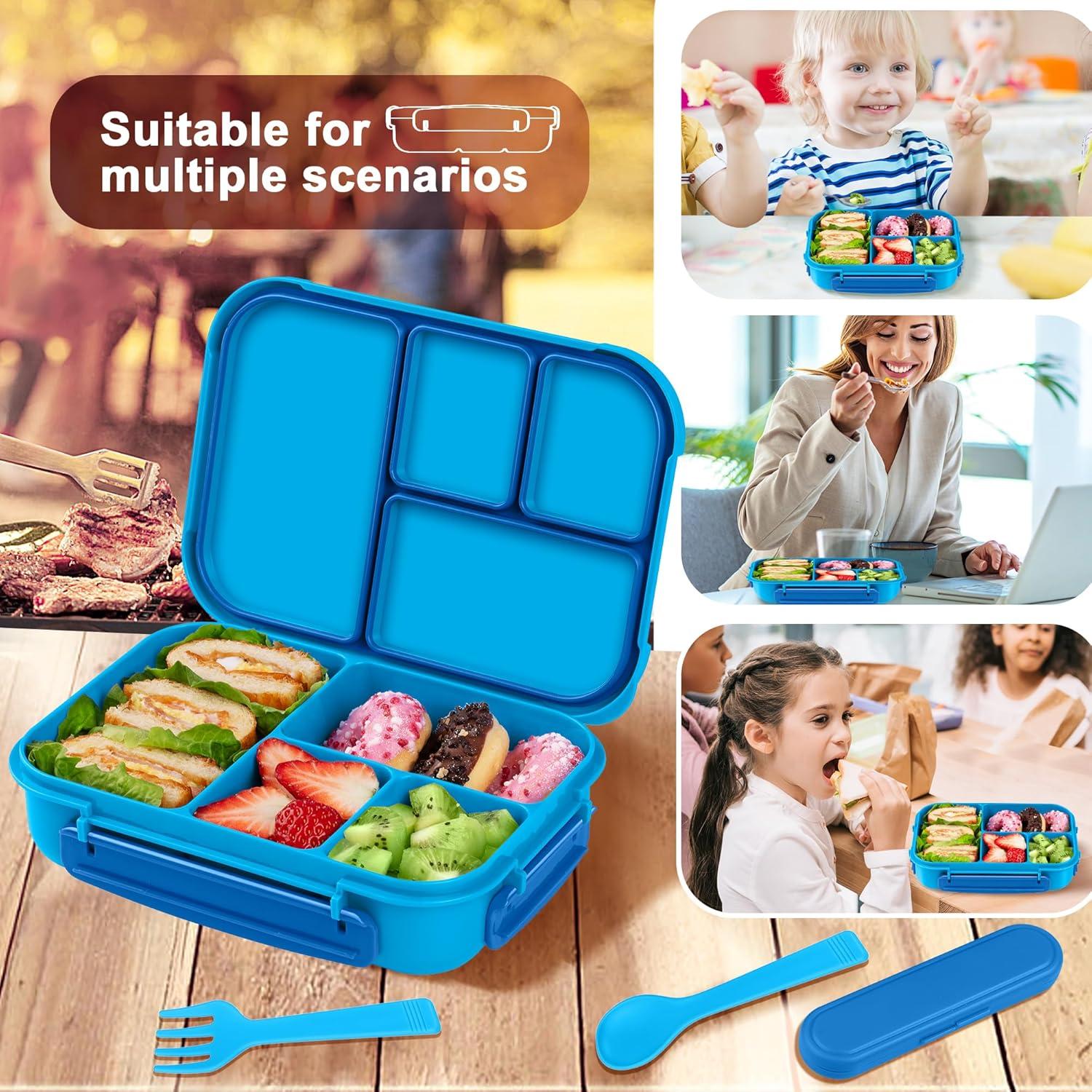 Amathley Brotdose Kinder Bento Box 1200ml Blau Lunchbox Besteck
