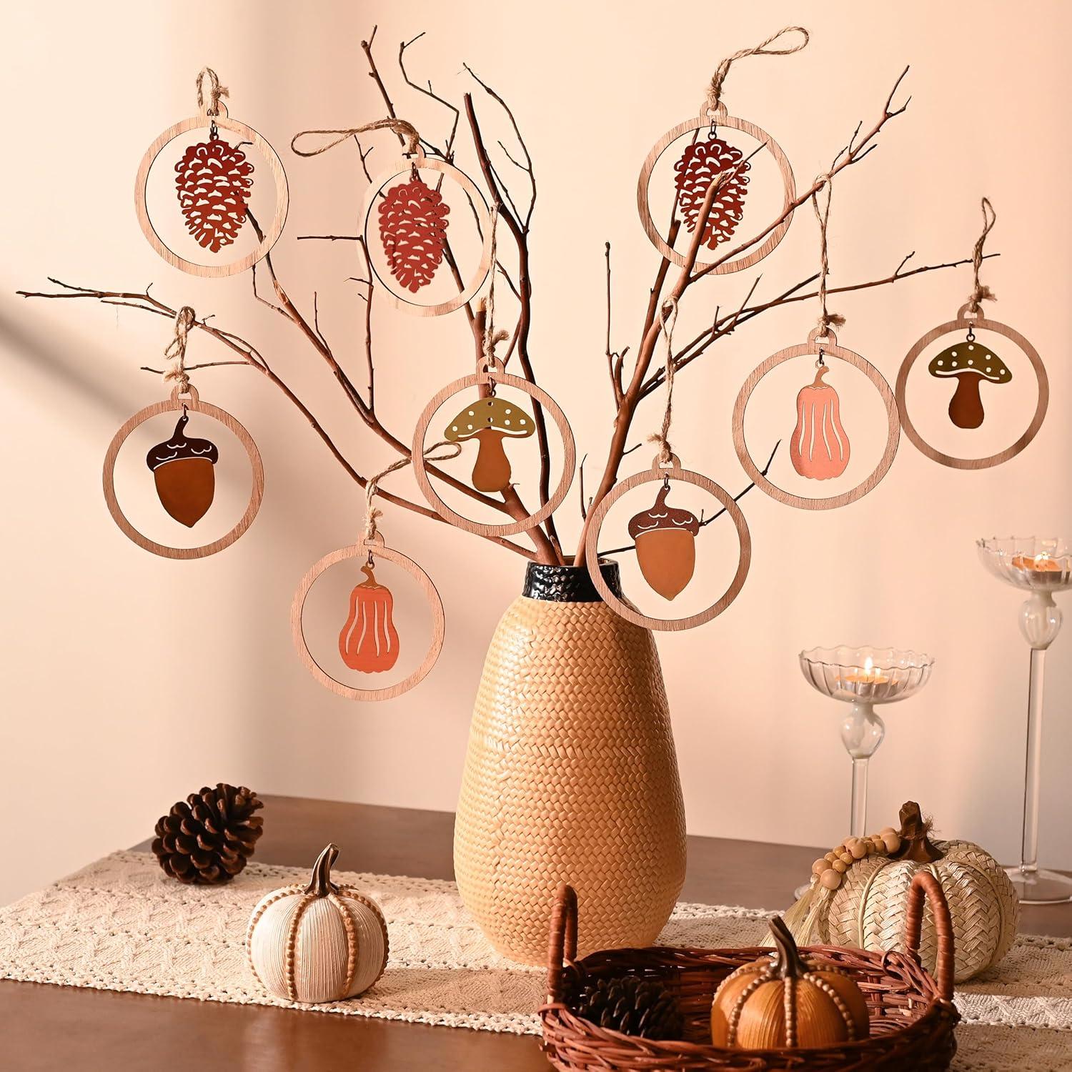 Herbstdeko Holz Metall Kürbis Pilze Hängend Baumdeko Rostig 16er