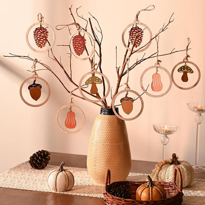 Herbstdeko Holz Metall Kürbis Pilze Hängend Baumdeko Rostig 16er