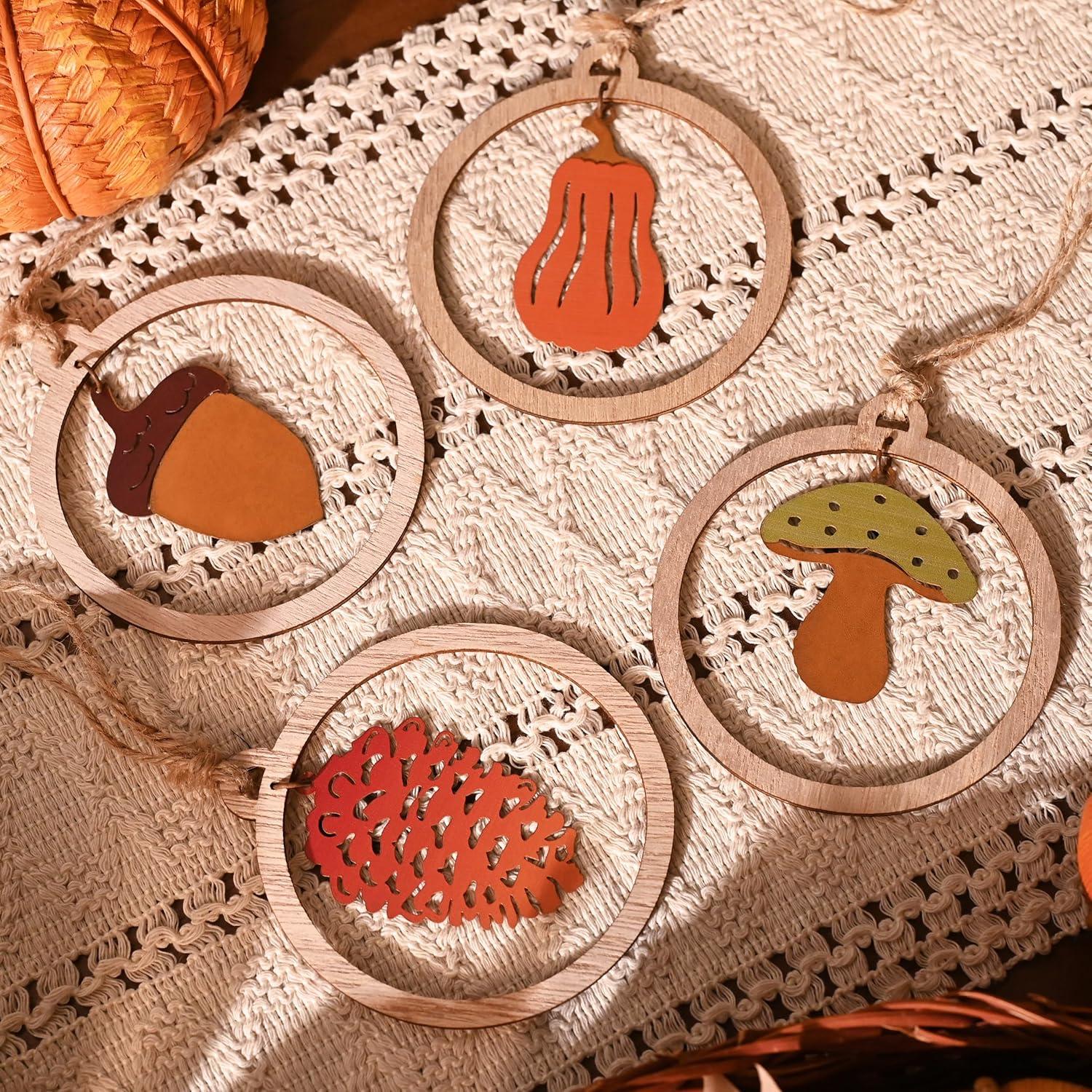 Herbstdeko Holz Metall Kürbis Pilze Hängend Baumdeko Rostig 16er