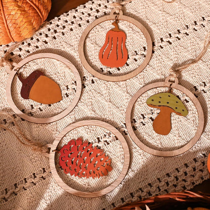 Herbstdeko Holz Metall Kürbis Pilze Hängend Baumdeko Rostig 16er