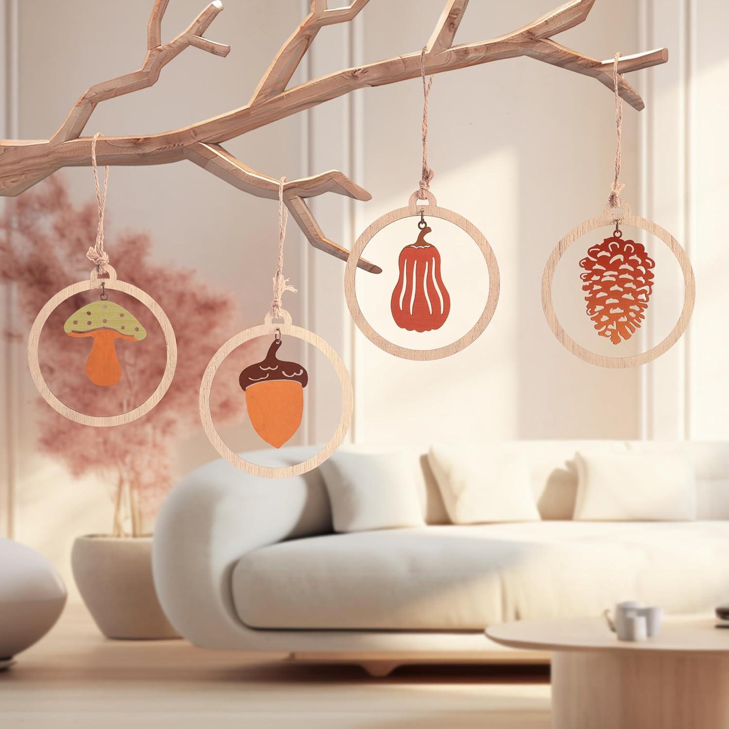Herbstdeko Holz Metall Hängend Kürbis Pilze Baumdeko Innen Draußen 16er Set