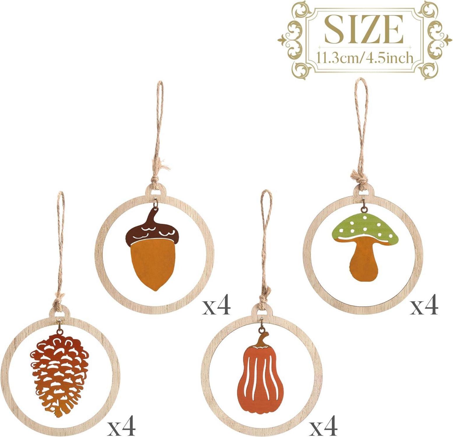 Herbstdeko Holz Metall Hängend Kürbis Pilze Baumdeko Innen Draußen 16er Set